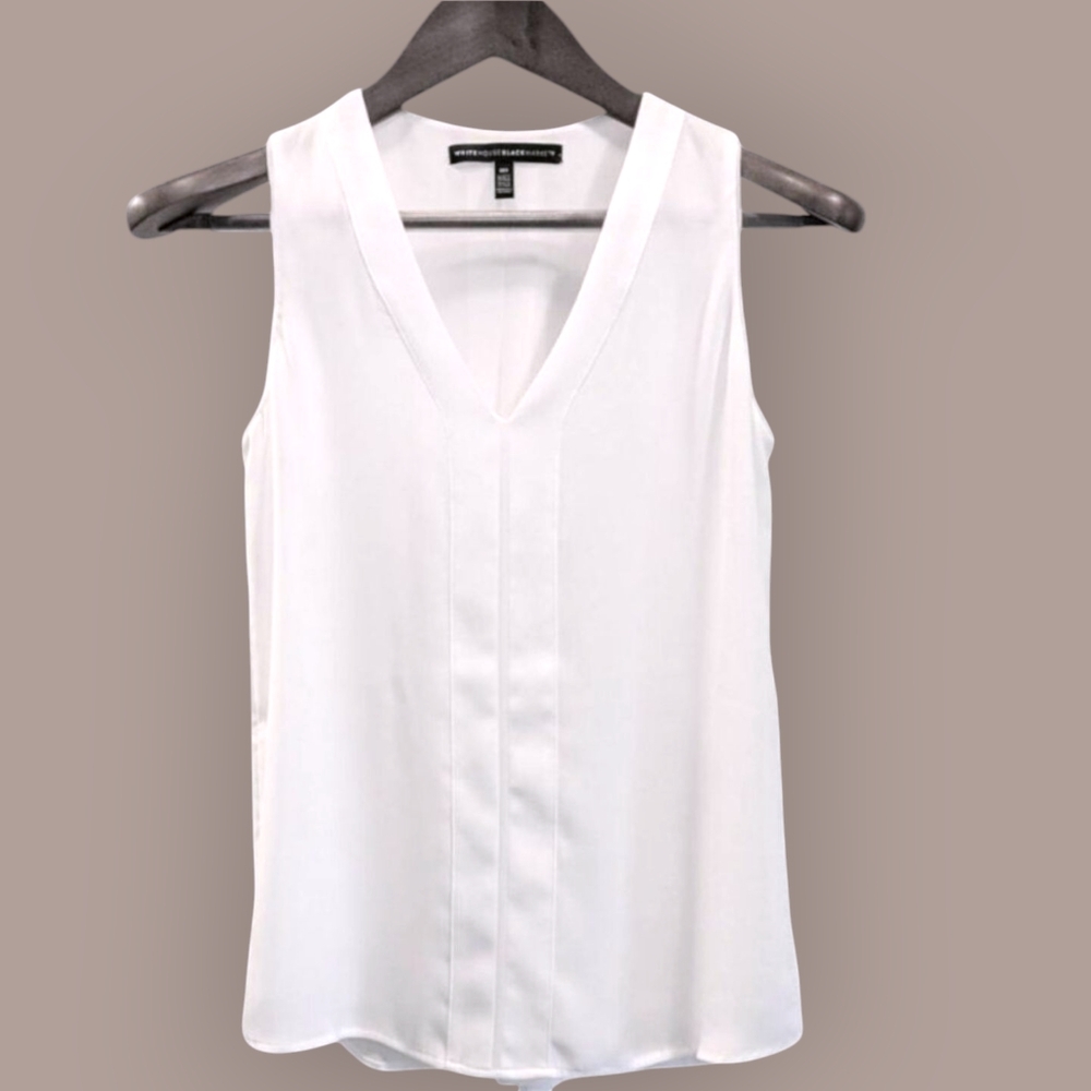WHBM NWOT 00 V-Neck Pleat Blouse Top White Style# 570258495